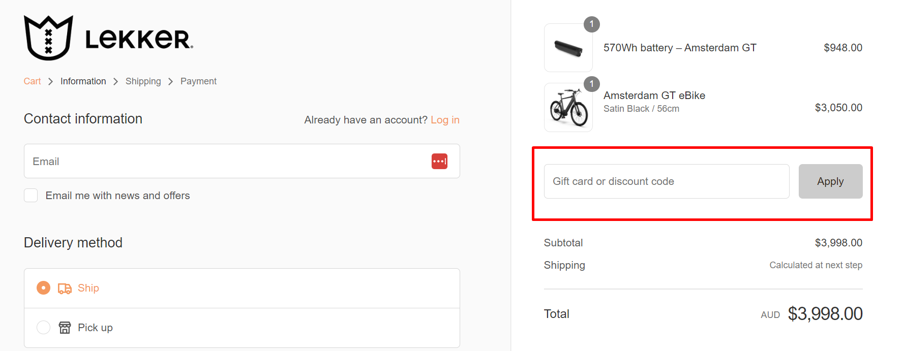 How do I use my Lekker Bikes discount code?