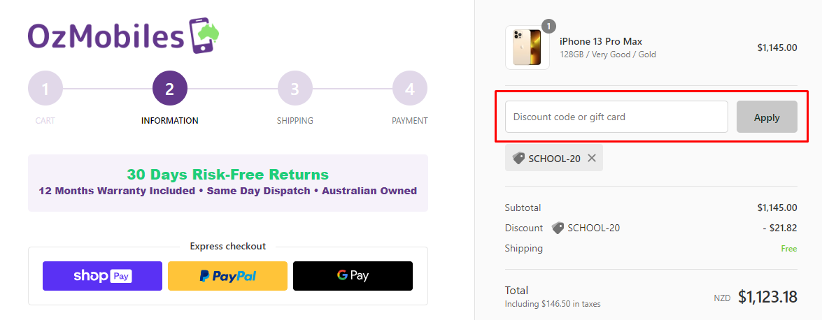 How do I use my OzMobiles discount code?