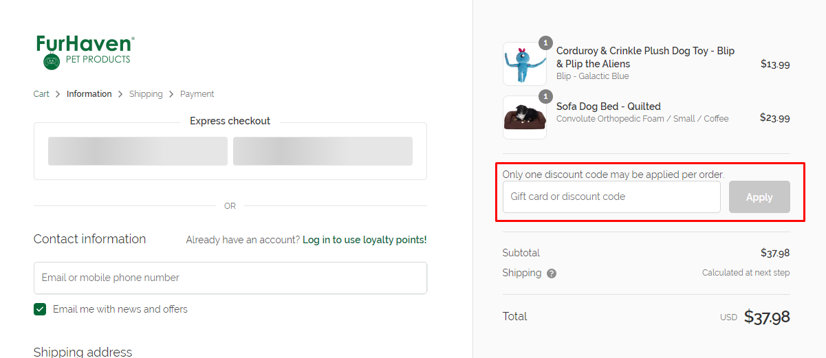 How do I use my FurHaven Pet Products discount code?