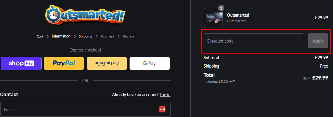 How do I use my Outsmarted discount code?