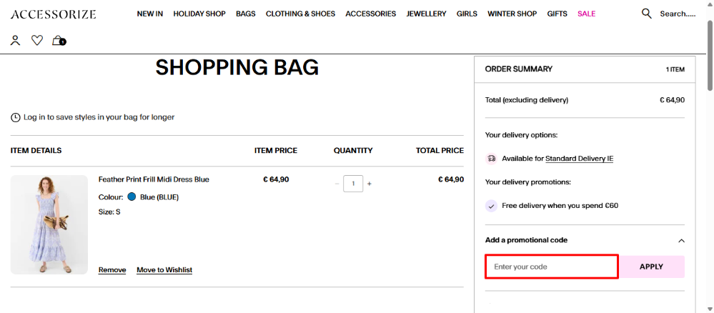 Accessorize discount code place surrounded by a red box