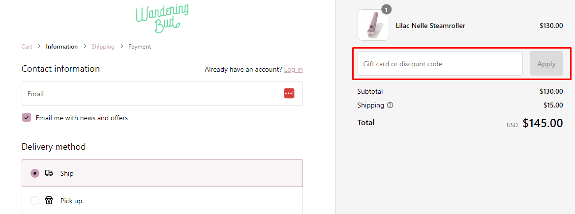 How do I use my Wandering Bud discount code?