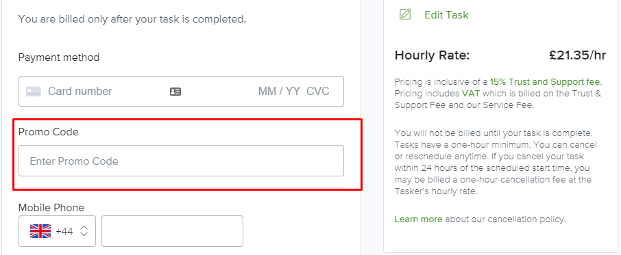 How do I use my Taskrabbit promo code?