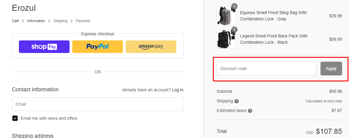 How do I use my Erozul discount code?