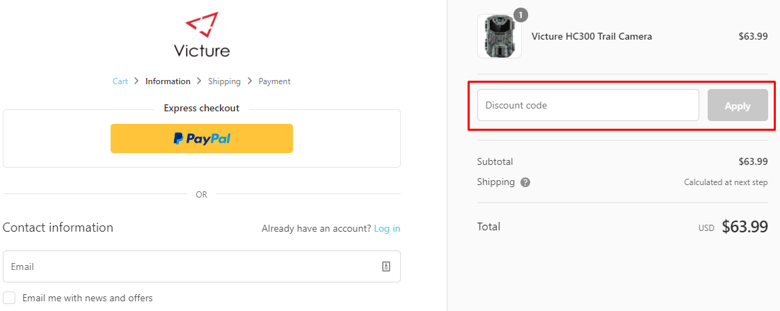 How do I use my Victure discount code?