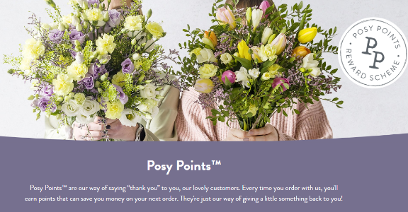 The Posy Points loyalty scheme information page from the Bunches website.