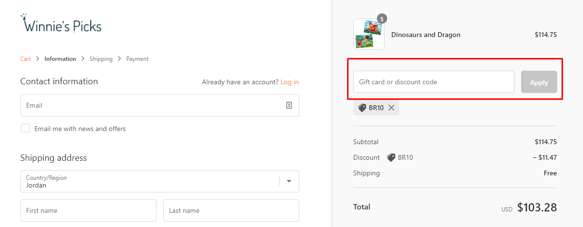 How do I use my Winnie's Picks discount code?