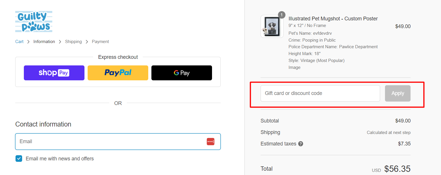 How do I use my Guilty Paws discount code?