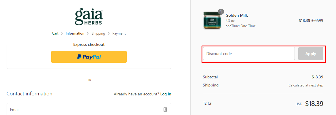 How do I use my Gaia Herbs discount code?