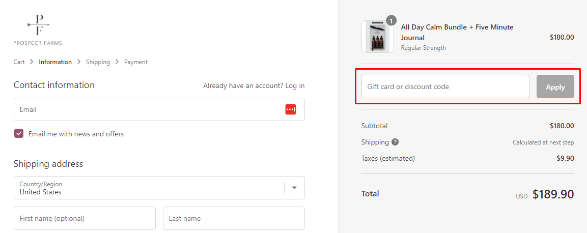 How do I use my Prospect Farms discount code?