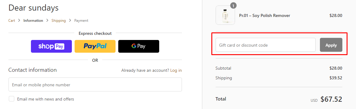How do I use my Dear Sundays discount code?