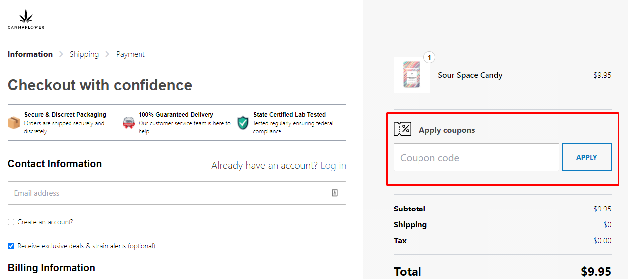 How do I use my Cannaflower coupon code?
