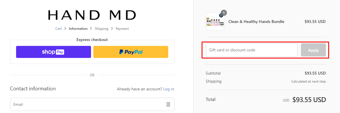 How do I use my Hand MD discount code?