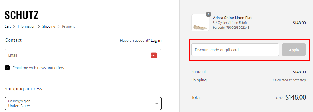 How do I use my Schutz discount code?