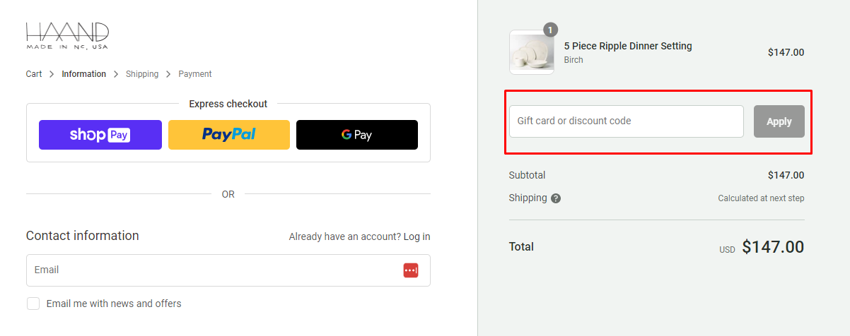 How do I use my Haand discount code?