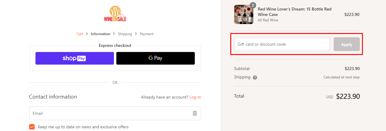 How do I use my Wine on Sale discount code?
