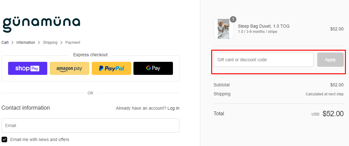 How do I use my gunamuna discount code?
