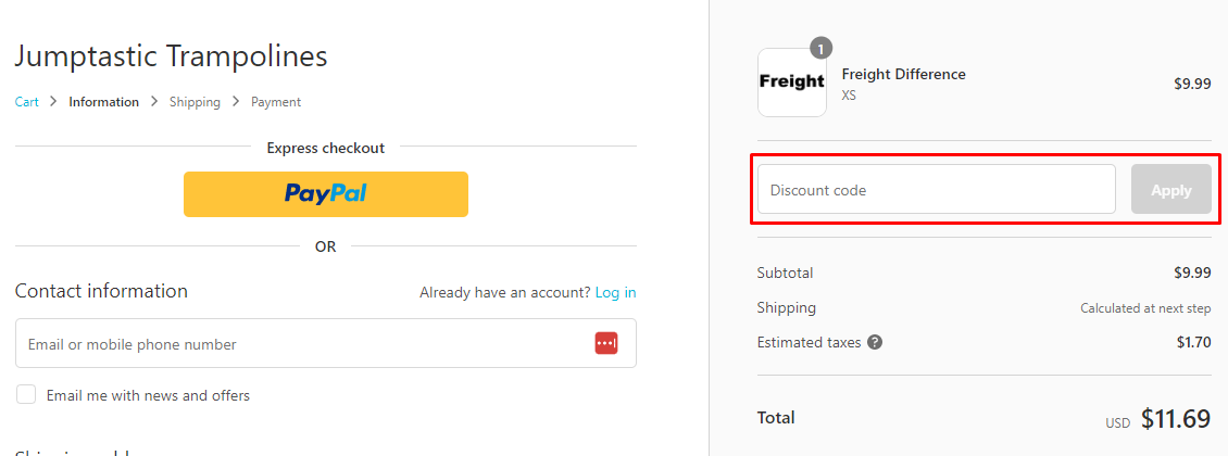 How do I use my Jumptastic Trampoline discount code?