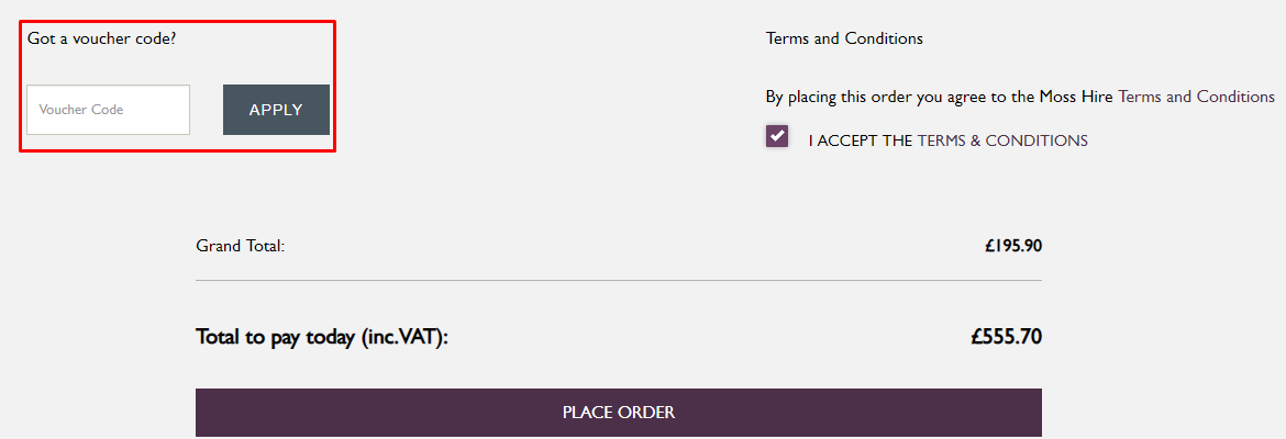 How do I use my Moss Hire voucher code?