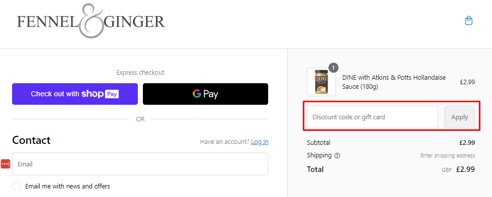 How do I use my Fennel & Ginger discount code?