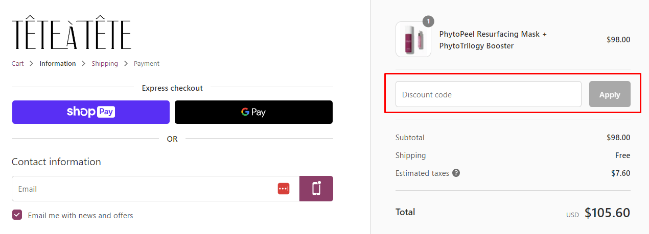 How do I use my Tete-A-Tete discount code?