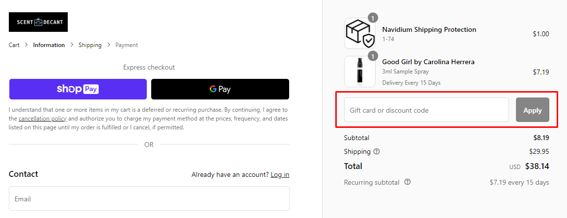 How do I use my Scent Decant discount code?