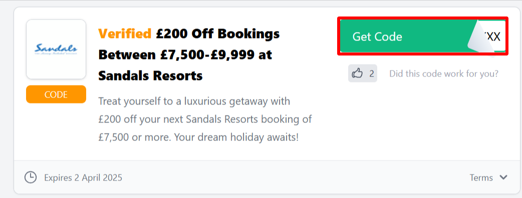 The Love Discount Vouchers page showing discount codes to use on your purchase