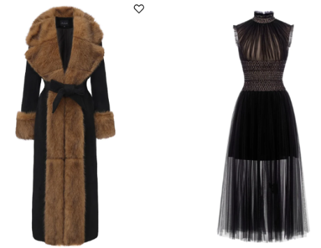 sheer black dress and a black and brown long coat from CULT MIA
