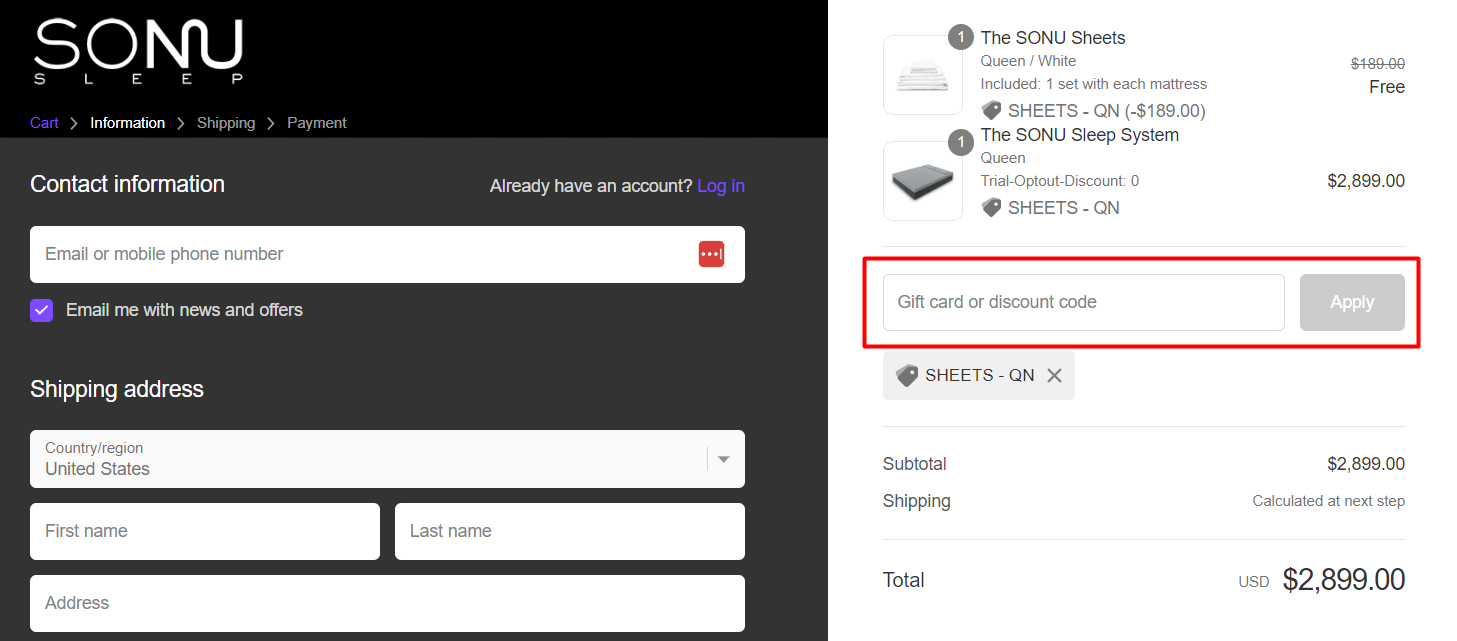 How do I use my SONU Sleep discount code?