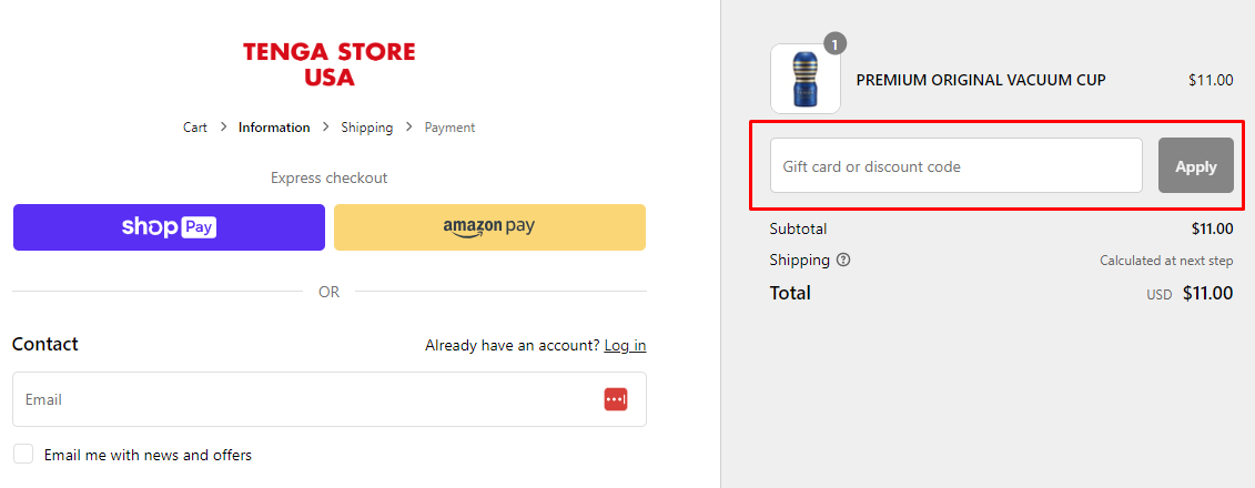 How do I use my TENGA discount code?