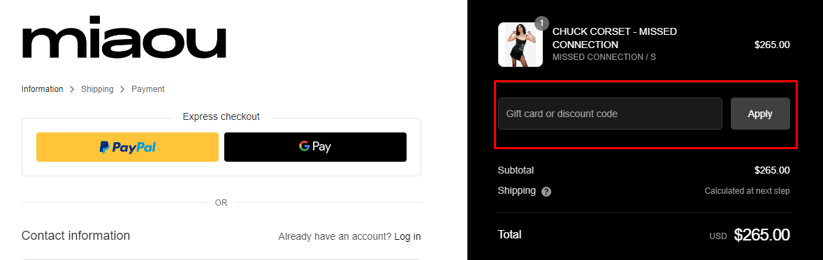 How do I use my Miaou discount code?