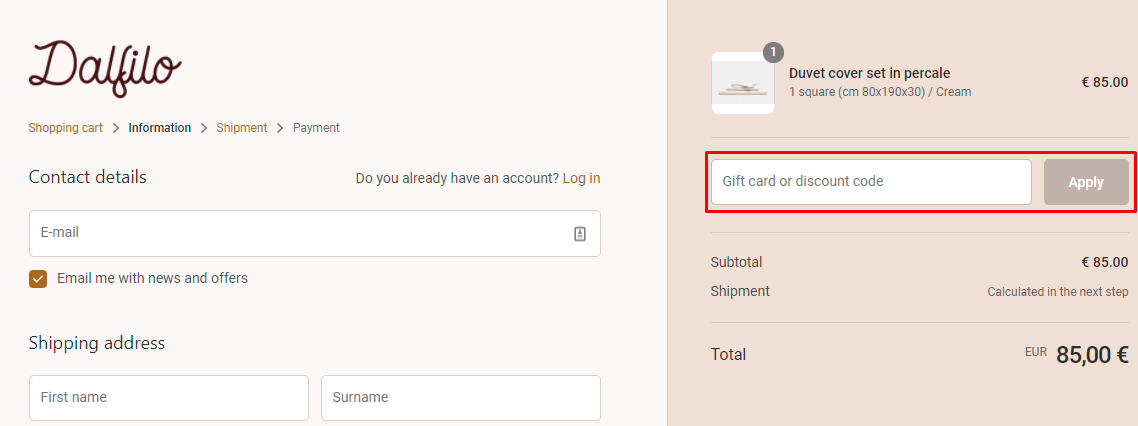 How do I use my Dalfilo discount code?