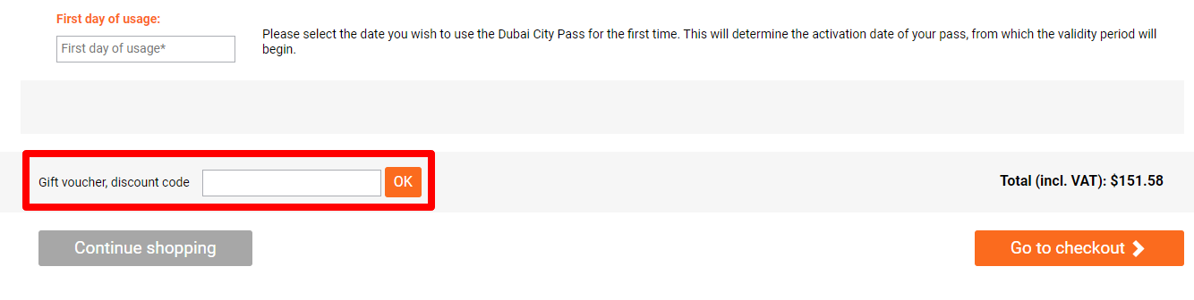 The brand checkout page with where to add the Turbopass promo code highlighted with a red box