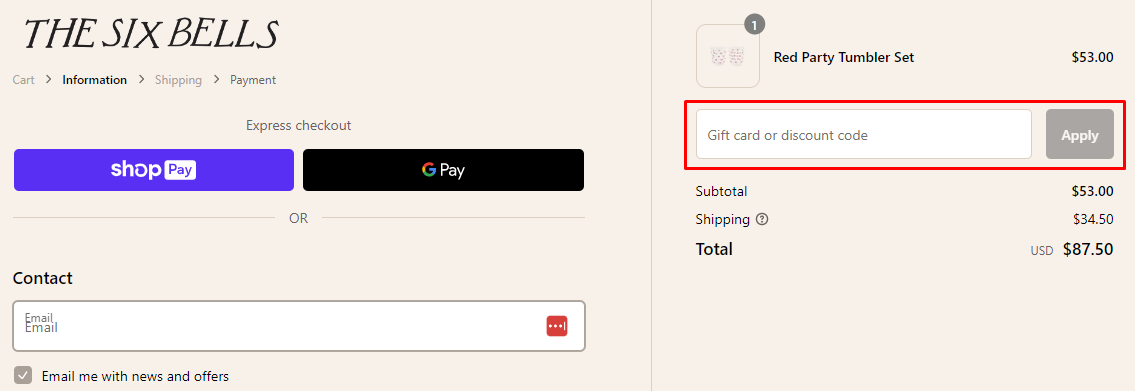 How do I use my The Six Bells discount code?