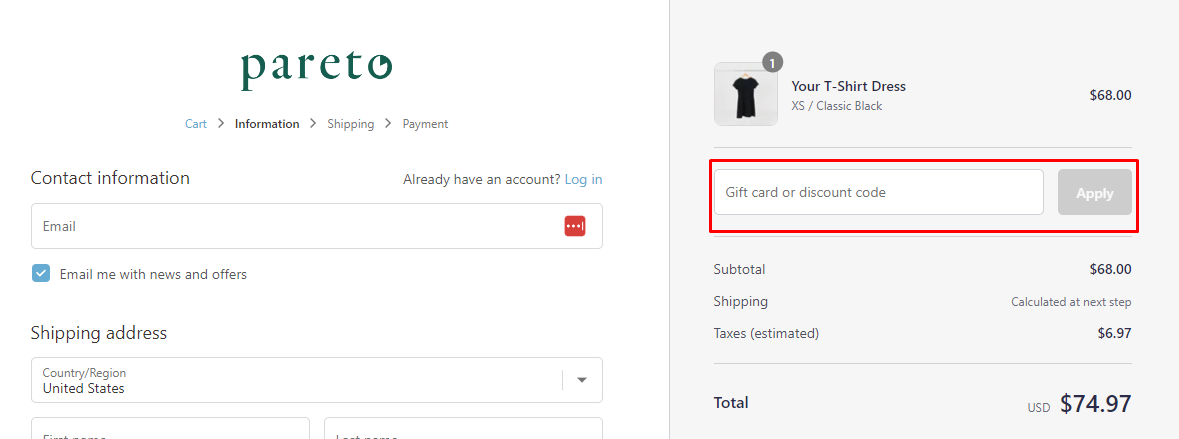 How do I use my Pareto discount code?