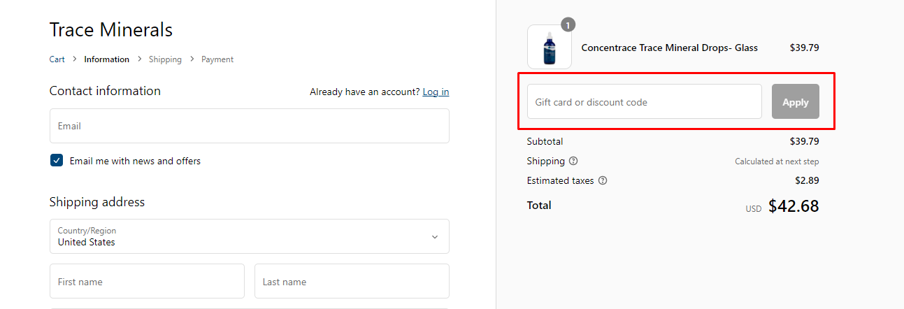 How do I use my Trace Minerals discount code?
