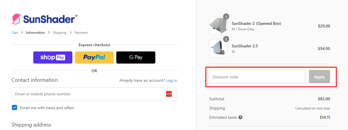 How do I use my SunShader discount code?