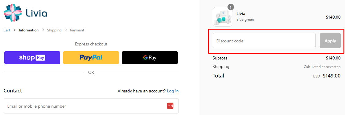 How do I use my Livia discount code?