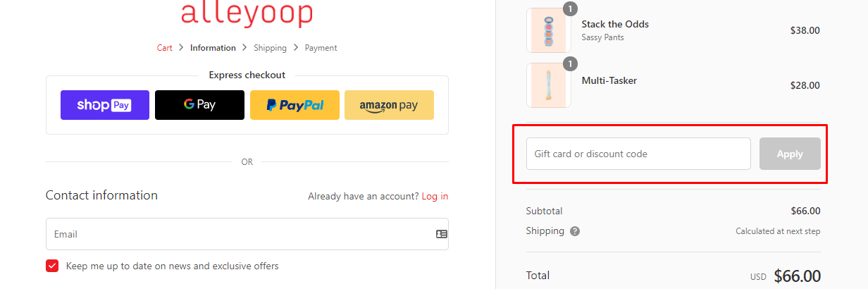 How do I use my Alleyoop discount code?