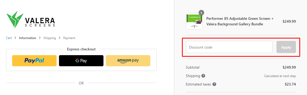 How do I use my VALERA SCREENS discount code?