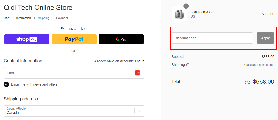 How do I use my QIDI Technology discount code?