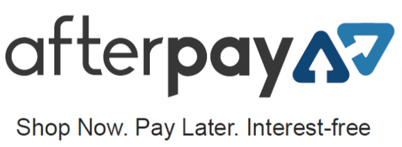 On a light blue background, the Afterpay logo symbolizes buy now, pay later