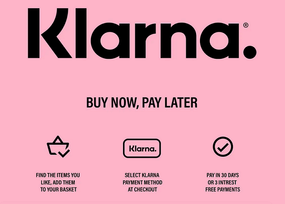 Image showing the word Klarna on a pink background.