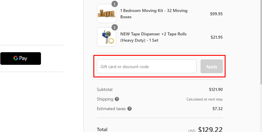 How do I use Used Cardboard Boxes discount code?