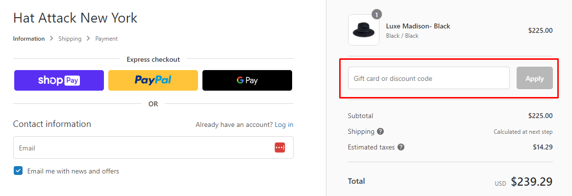 How do I use my Hat Attack discount code?