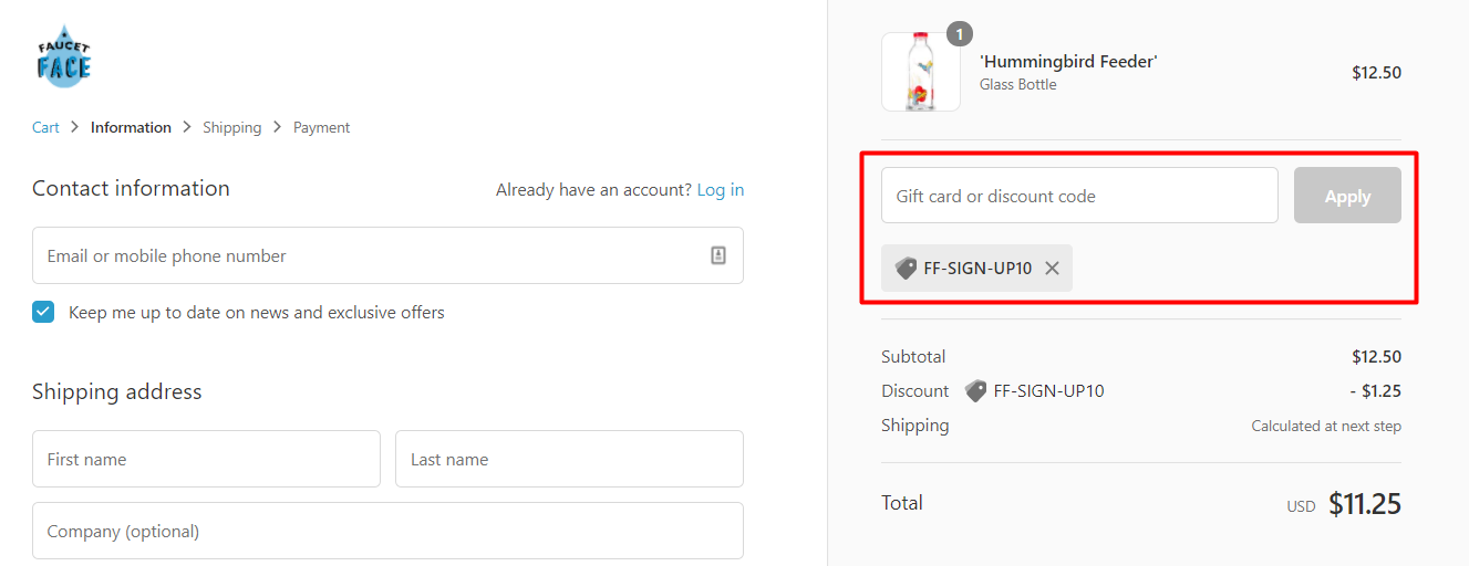 How do I use my Faucet Face discount code?