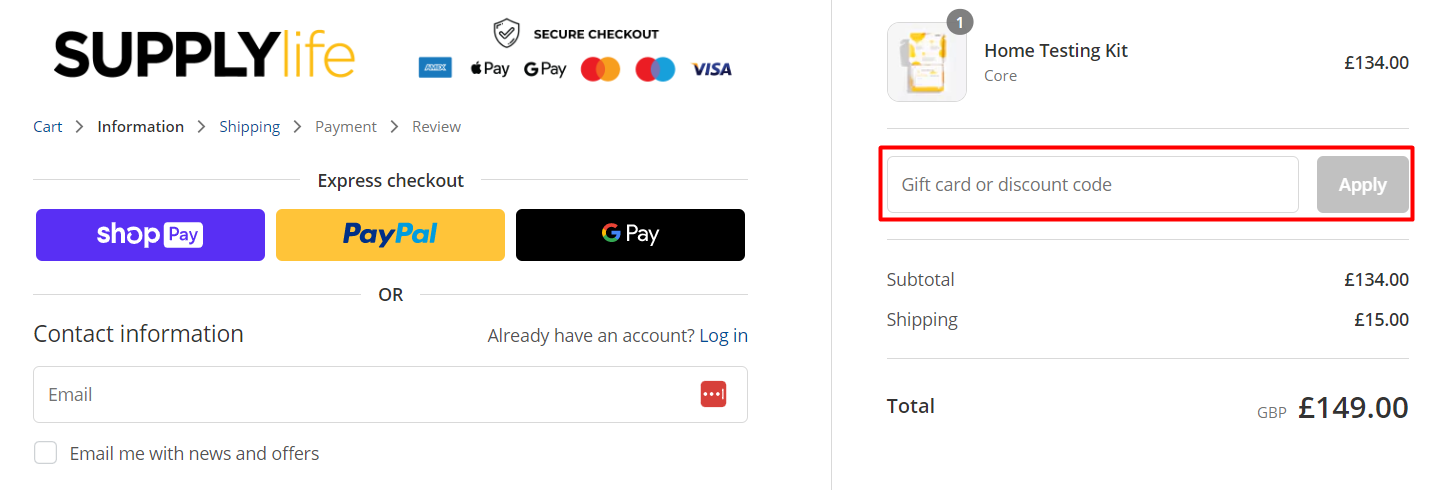 How do I use my Supply Life discount code?
