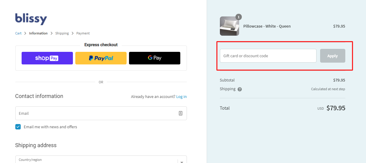 How do I use my blissy coupon code?