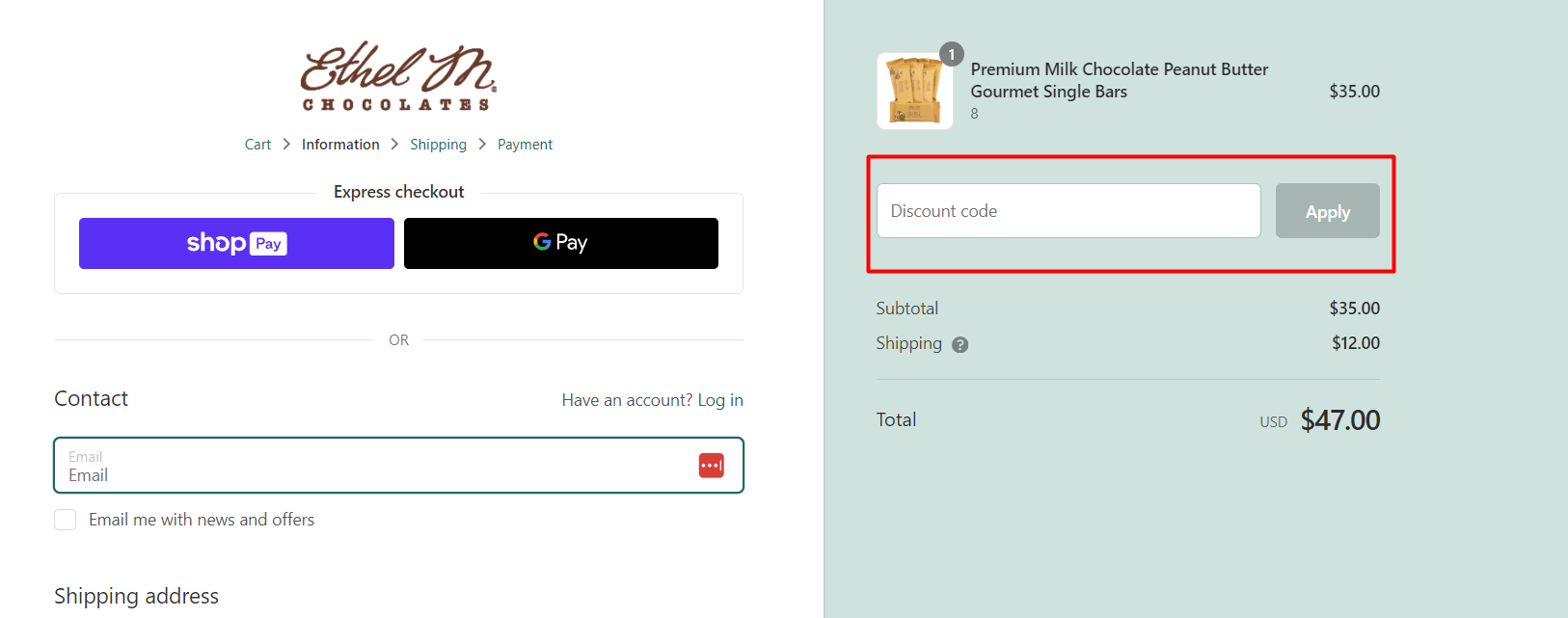 How do I use my Ethel M Chocolates discount code?