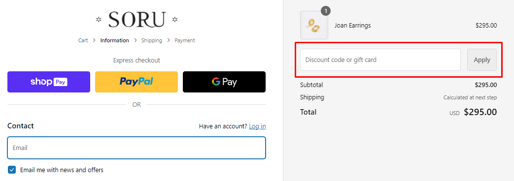 How do I use my Soru Jewellery discount code?